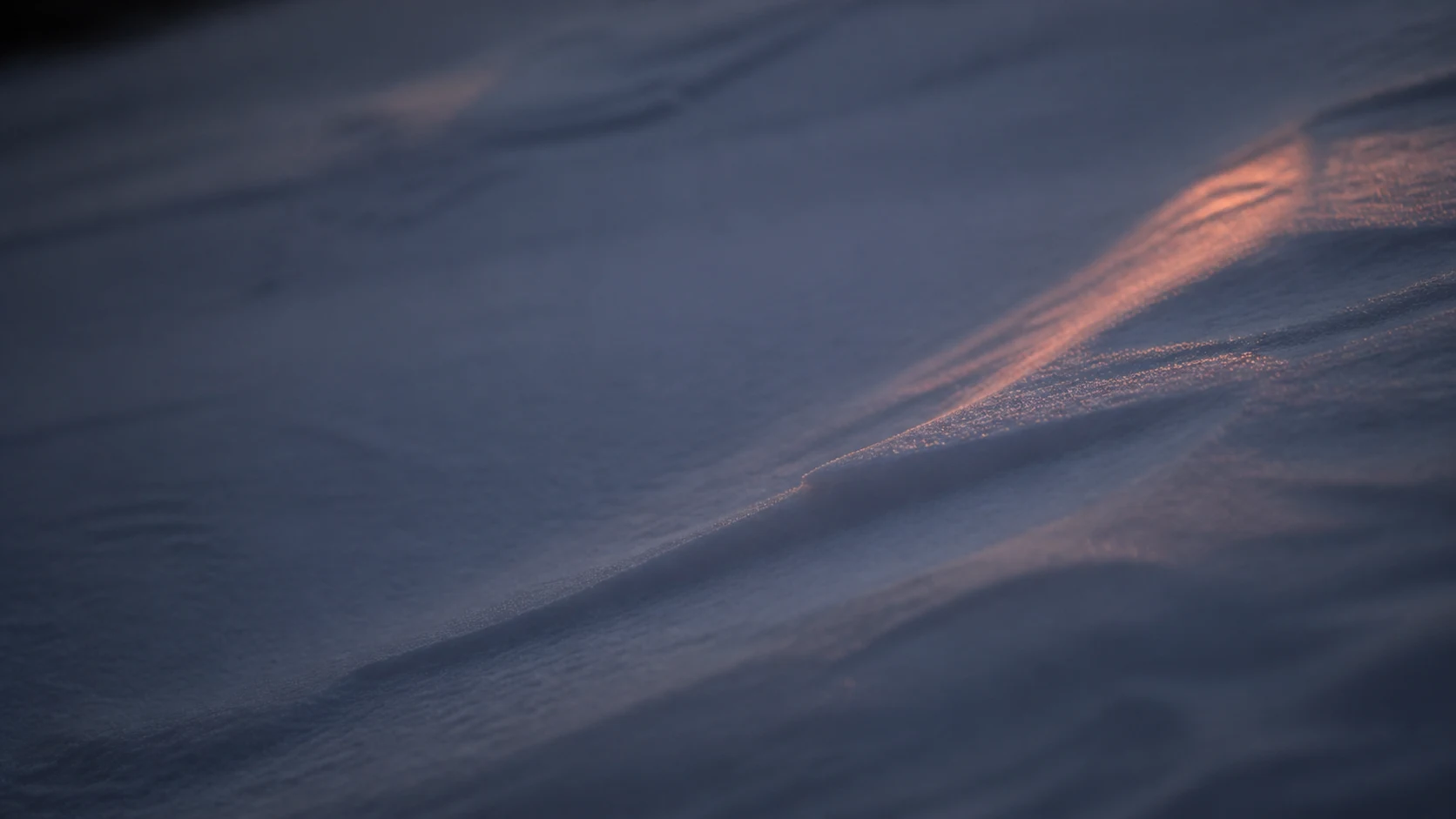 Wind-sculpted snow catching low light